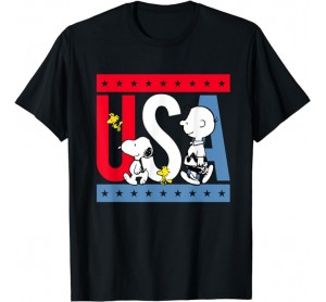  Peanuts Snoopy Americana red white and blue USA T-Shirt